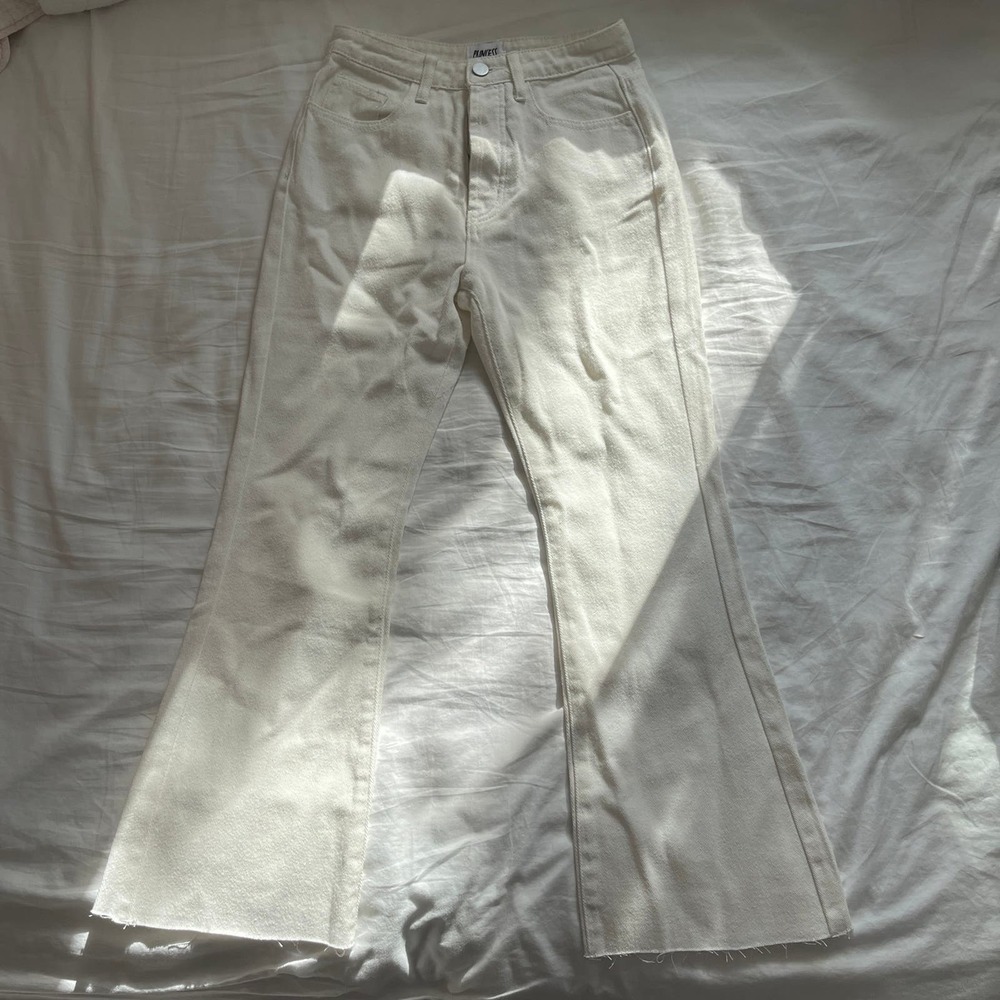 White denim Faye crop flare jeans